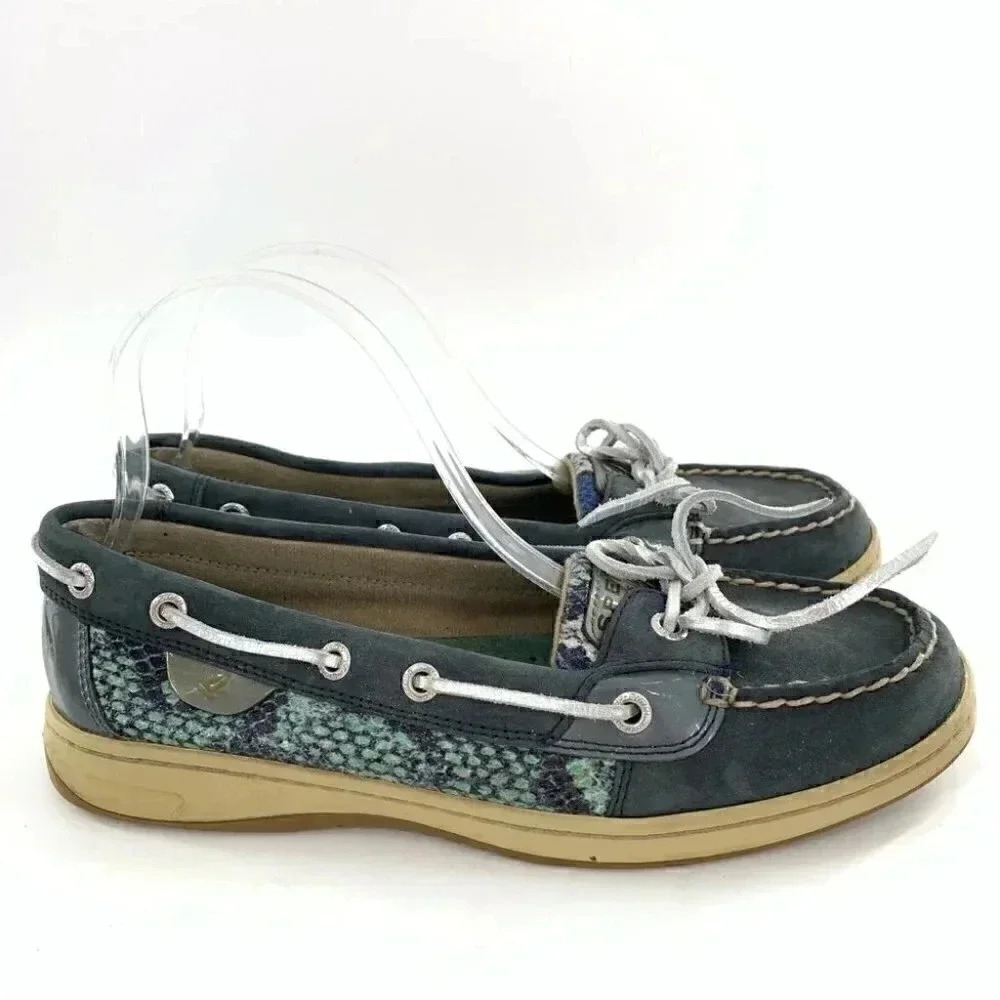 Sperry womens flats size 8.5 blue green suede sequins boat shoes nautical - Picture 11 of 12